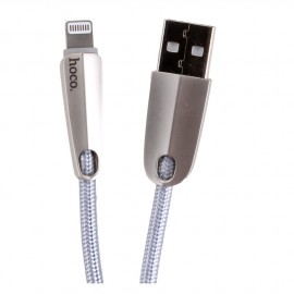 Кабель USB - Apple 8 pin HOCO KX2, 1.0м, круглый, 2.1A, ткань, цвет: серый