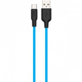 Кабель USB - микро USB HOCO X21 Plus, 1.0м, круглый, 3.0A, силикон, светящийся, цвет: голубой