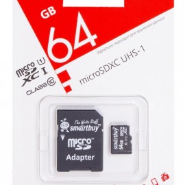 Карта памяти MicroSDXC 64GB SmartBuy Class 10 UHS-I + SD adapter