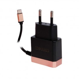СЗУ микро USB Connect, Technology, 2000mA, пластик, цвет: черный, с розовой вставкой