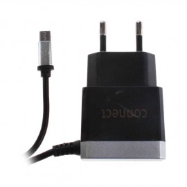 СЗУ микро USB Connect, Technology, 2000mA, пластик, цвет: черный, с серебряной вставкой