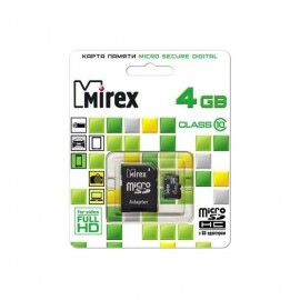 Карта памяти microSDHC 4GB Mirex сlass 10 + SD адаптер