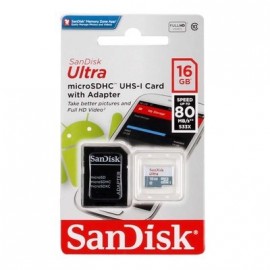 Карта памяти SanDisk microSDHC Class 10 Ultra 80 Mb/s 16GB + SD adapter