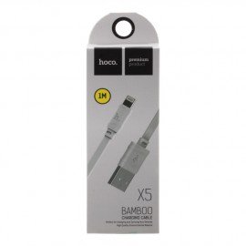 Кабель USB - Apple 8 pin HOCO Bamboo X5, 1.0м, плоский, 2.1A, силикон, цвет: белый
