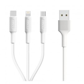 Кабель USB - Apple 8 pin, Type-C, микро USB Borofone BX1 EZSync, 1.2м, круглый, 2.1A, силикон, цвет: белый