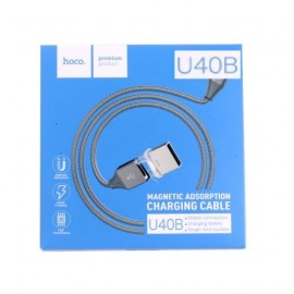 Кабель USB - Type-C HOCO U40B, 1.0м, круглый, 2.1A, ткань, в переплёте, на магните, цвет: серый