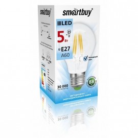 Лампа светодиодная SMART BUY A60-5W-220V-4000K-E27 FIL (белый свет) (1/10/50)