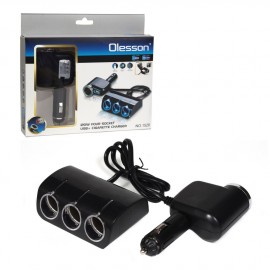 Разветвитель прикуривателя OLESSON 1528, на 3 прикуривателя, 1 USB выход (12V/24V), цвет: чёрный, в блистере
