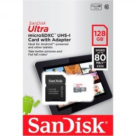 Micro SD 128GB SanDisk Class 10 Ultra Android UHS-I  (80 Mb/s) + SD адаптер - Tablet Packaging
