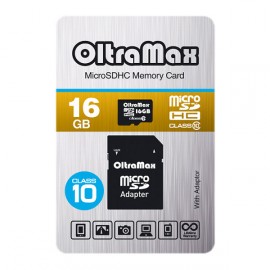 Карта памяти OltraMax microSDHC Class 10 16GB + SD adapter