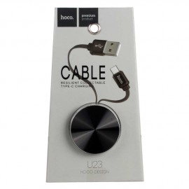 Кабель USB - Type-C HOCO U23 Resilient, 1.0м, плоский, 2.1A, силикон, с автосмоткой, цвет: чёрный