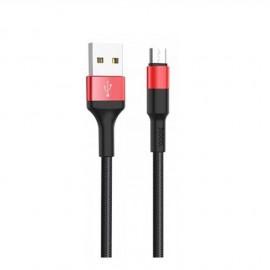 Кабель USB - микро USB HOCO X26 Xpress, 1.0м, круглый, 2.1A, ткань, в переплёте, цвет: чёрный, с красной вставкой