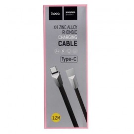Кабель USB - Type-C HOCO X4 Zinc Alloy Rhombus, 1.2м, круглый, 2.1A, силикон, с металлическим наконечником, цвет: чёрный
