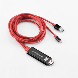 Кабель HDMI - Apple 8 pin, USB HOCO UA4, 2.0м, круглый, 1A, силикон, цвет: красный
