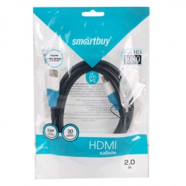 Кабель HDMI <--> HDMI  2,0 м SmartBuy К321-120, круглый, силикон, со стабилизацией напряжения, версия 1.4, цвет: чёрный, с золотым коннектором