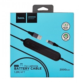 Кабель USB - Apple 8 pin HOCO U22 U Bei, 1.0м, круглый, 2.1A, силикон, с внешним аккумулятором, 2000mAh, пластик, цвет: чёрный