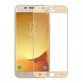 Стекло защитное без бренда для SAMSUNG Galaxy J4 (2018), Full Screen, 0.33 мм, 2.5D, глянцевое, клей по краям, цвет: золотой, в коробке