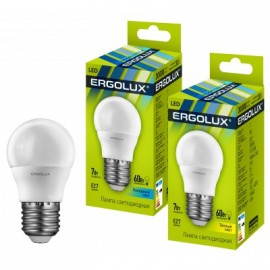 Ergolux LED-G45-9W-E14-3K (Эл.лампа светодиодная Шар 9Вт E14 3000K 172-265В) / 10 / 100