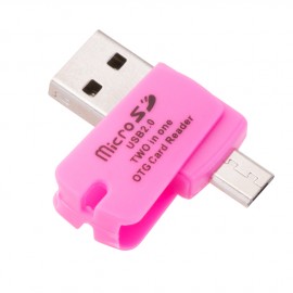 Кардридер без бренда для microSD, SDHC/M2, MSPRODuo, MiniSD, LD418, USB 2.0, пластик, цвет: розовый