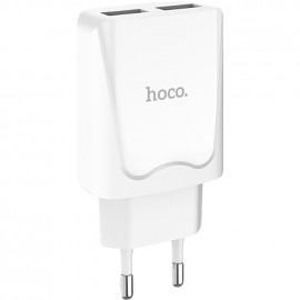 Блок питания сетевой 2 USB HOCO, C52A, Authority, 2400mA, пластик, цвет: белый