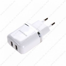Блок питания сетевой 2 USB Borofone, BA25A, Outstanding, 2100mA, пластик, цвет: белый
