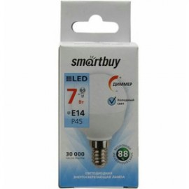 Лампа светодиодная SMART BUY P45-7W-220V-4000K-E14 (диммер, глоб, белый свет)