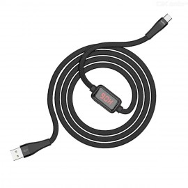 Кабель USB - Type-C HOCO S4, 1.2м, плоский, 2.4A, силикон, дисплей, цвет: чёрный
