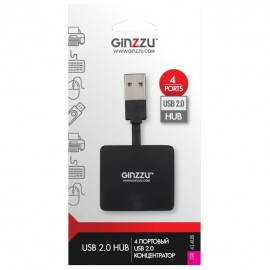 USB-концентратор Ginzzu GR-414UB, 4 гнезда, 1 USB выход, цвет: чёрный