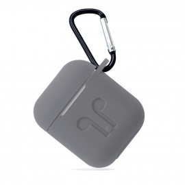 Чехол силиконовый без бренда для APPLE Airpods, Airpod case, тонкий, непрозрачный, матовый, с карабином, рисунок, цвет: серый