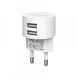 Блок питания сетевой 2 USB Borofone, BA23A, Brilliant, 2100mA, пластик, кабель Apple 8 pin, цвет: белый