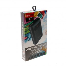 Портативный аккумулятор FaisON HB20, Mige, 10000mAh, пластик, 2 USB выхода, 2.1A, цвет: чёрный