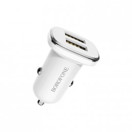 Блок питания автомобильный 2 USB Borofone, BZ12, Lasting power, 2.4A, пластик, кабель Apple 8 pin, цвет: белый