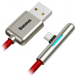Кабель USB - Type-C Baseus Iridescent, 2.0м, круглый, 2.4A, нейлон, светящийся, цвет: красный