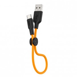 Кабель USB - Type-C HOCO X21 Plus, 2.0м, круглый, 2.4A, силикон, цвет: оранжевый, чёрная вставка