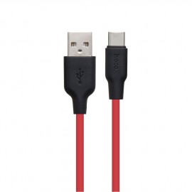 Кабель USB - Type-C HOCO X21, 1.0м, круглый, 2.0A, силикон, цвет: красный, чёрная вставка