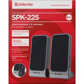 Компьютерная акустика Defender SPK-225, пластик, USB, AUX, MP3, цвет: чёрный