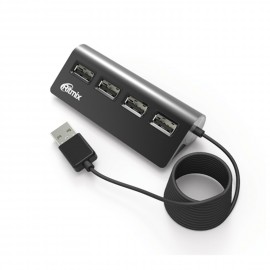 USB-HUB RITMIX CR-2400, черный, USB 2.0, 4 порта. Подключение к компьютеру/ноутбуку, питание по USB. Высокая скорость передачи данных до 480 Мбит/с. П
