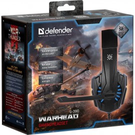 Наушники DEFENDER Warhead G-390 LED черный+синий, кабель 1,8 м (1/20)