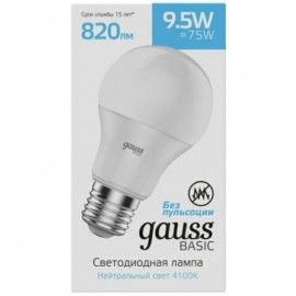 Лампа светодиодная GAUSS Basic A60 9,5W 820lm 4100K E27 1/10/50