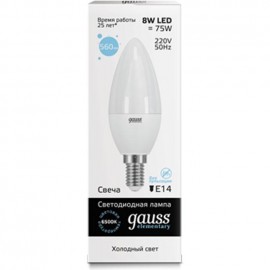 Лампа светодиодная GAUSS Elementary Candle 8W E14 6500K 1/10/100