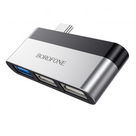USB-концентратор Borofone DH1, алюминий, Type-C, USB 3.0, цвет: серый