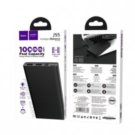 Портативный аккумулятор HOCO J55, 10000mAh, пластик, 2 USB выхода, индикатор, 2.0A, цвет: черный