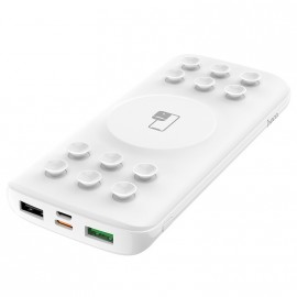 Аккумулятор HOCO J56, 10W, 10000mAh, пластик, PD, QC3.0, 2 USB выхода, Type-C, беспроводная зарядка QI, 3.0A, цвет: белый, в техпаке*