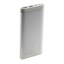 Портативный аккумулятор FaisON FS-PB-90, Classic, 10000mAh, металл, 2 USB выхода, индикатор, 2.1A, цвет: серебряный
