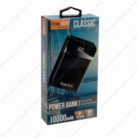 Портативный аккумулятор FaisON FS-PB-909, Classic, 10000mAh, пластик, дисплей, 2 USB выхода, 2.1A, цвет: чёрный