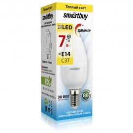Лампа светодиодная SMARTBUY C37 7Вт 220V 3000K E14 (свеча, теплый свет) (1/10/50)